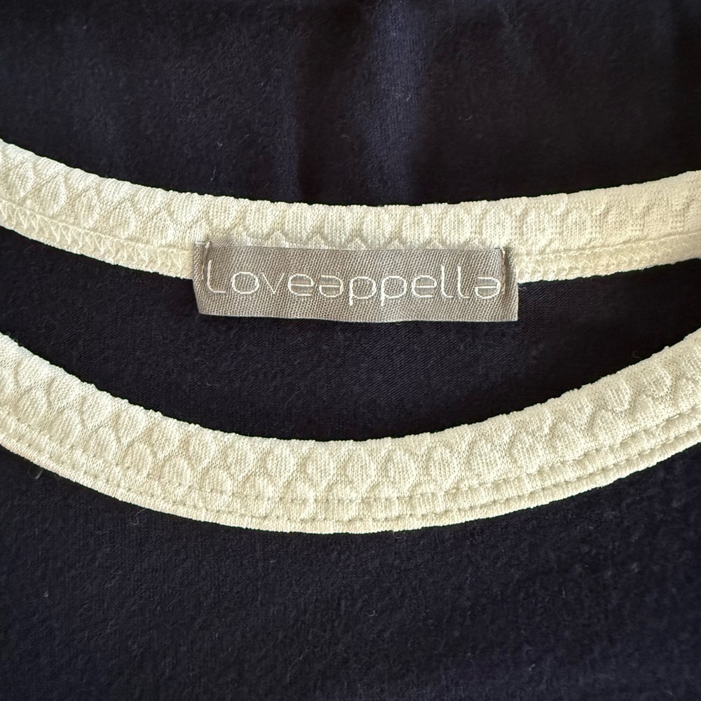 Loveappella Women’s Navy Blue/Pink Peach/White 3/4 Sleeve Shirt Size M - Picture 7 of 8